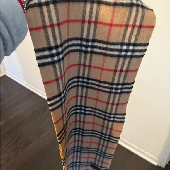 Burberry Cashmere Scarf in Tan, Black, and Red Plaid